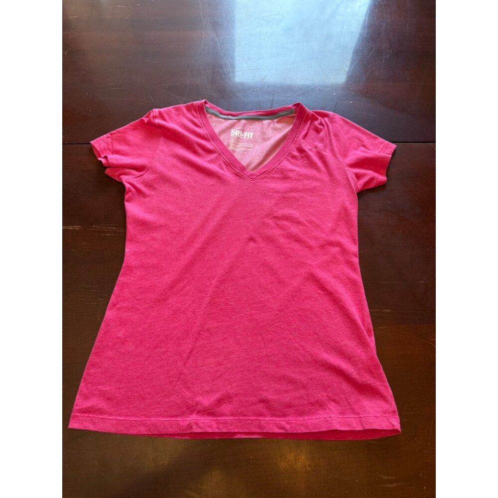 Nike Dri-Fit Womens Pink V-Neck T-Shirt M - Picture 1 of 8
